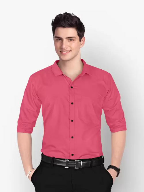 Men Regular Fit Washed Casual Shirt Dark Pink Size M