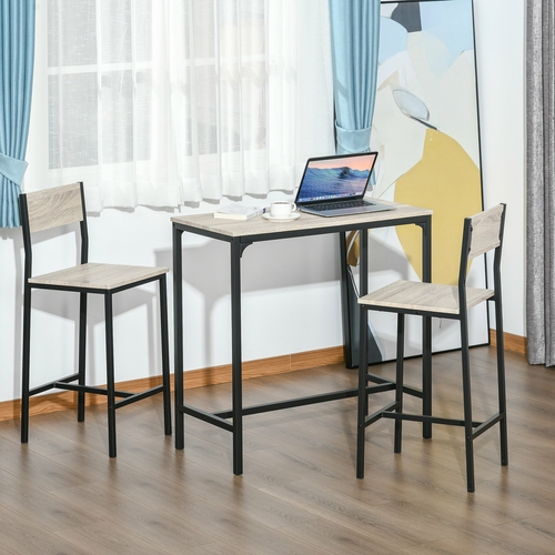 HOMCOM Industrial Counter-Height 3-Piece Table and 2 High Back Stools