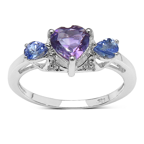 0.68 Carat Amethyst Ring with 0.32 ct. t.w. Multi-Gems in Sterling