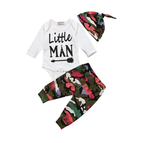 Newborn Kids Baby Boy Little Man Romper Camo