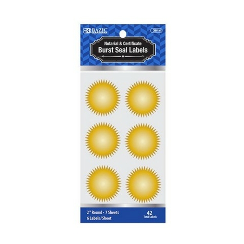 Bazic 3814 2" Gold Foil Notary/Certificate Seal Label (42/Pack)