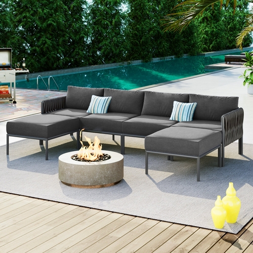 6-Pieces Aluminum Patio Furniture Set, Modern Metal Outdoor