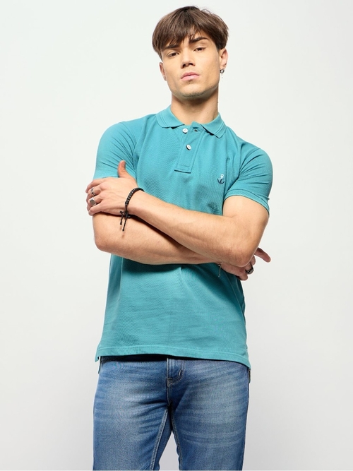 Men’s Premium Cotton Solid Polo Tshirt (Color Sea Blue) (Size XL)