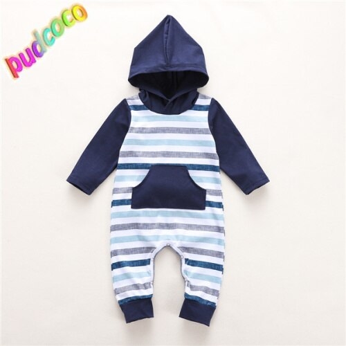 Newbon Baby Boy Girl Striped Hoodie Romper 