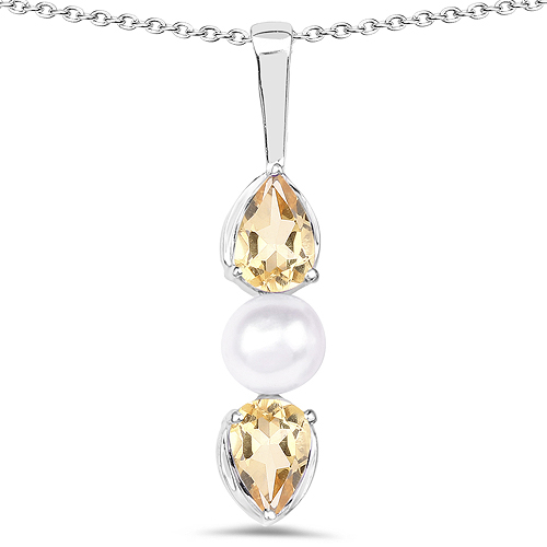 1.44 Carat Genuine Citrine and Pearl .925 Sterling Silver Pendant