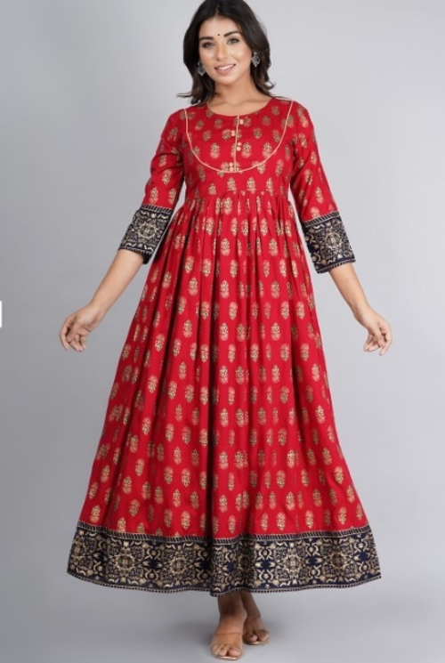 Women Maroon Ethnic Motifs Printed Anarkali Kurta (SIZE-2XL)