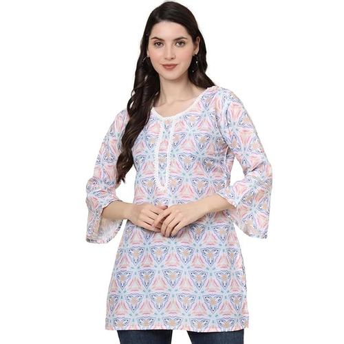 Womens Lightweight Casual 3/4 sleeve  Cotton Digital Printed Tunic Top