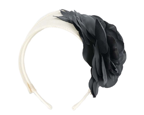 Wide cream and black leather rose headband fascinator