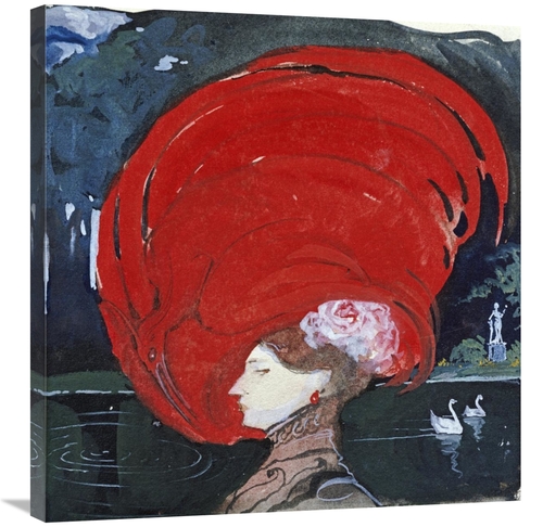 Global Gallery GCS-267253-30-142 30 in. A Lady in a Large Red Hat Art 
