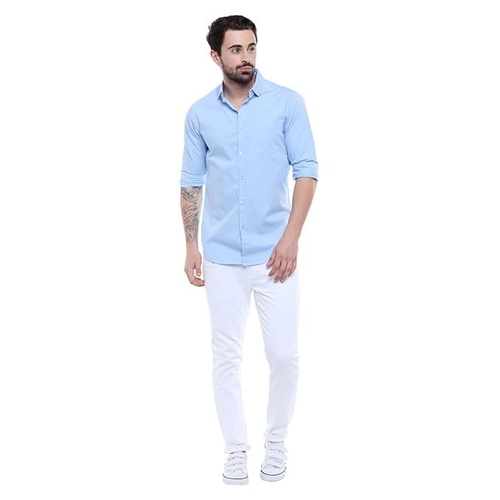 Men's Solid Slim Fit Cotton Casual Shirt SIZE-M COLOR-LIGHT BLUE