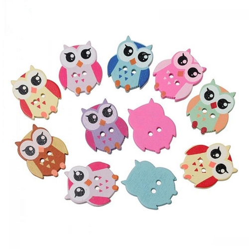 50Pcs/Lot Mixed Wooden OWL Buttons Charms 2 Holes