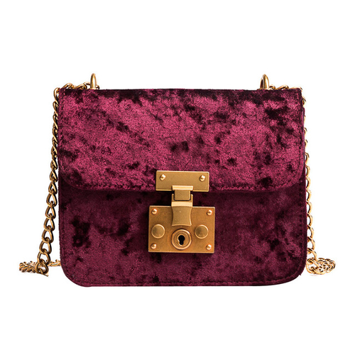 Fashion Women Retro Gold Velvet Bag Shoulder