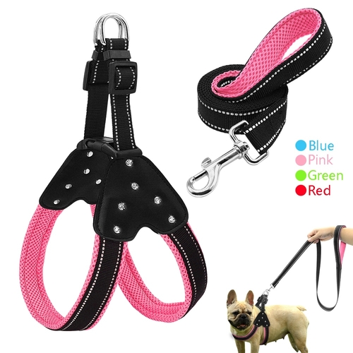 Reflective Nylon Rhinestone Dog Harnesses Step in