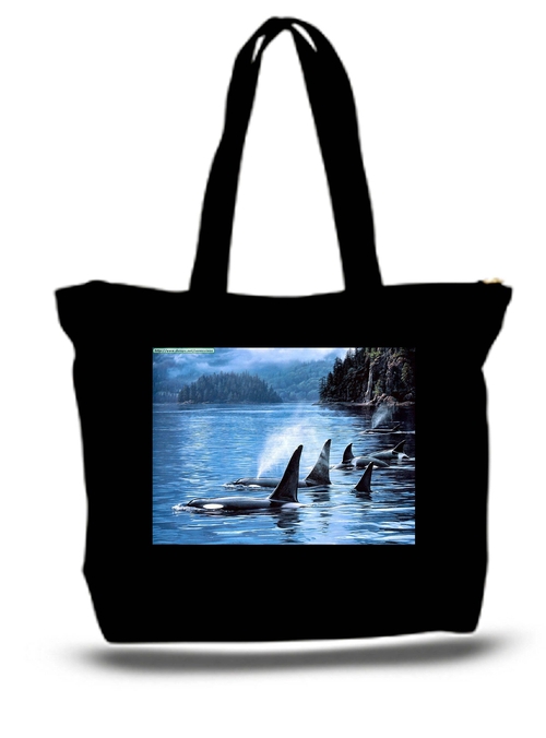 Orca Whales Large Tote New Zipper Bag