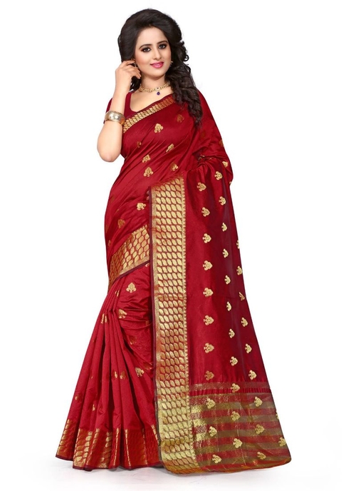 Generic Women's Cotton  Saree(Maroon, 5.5-6 Mtr)