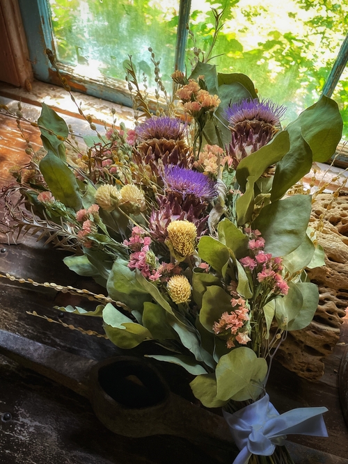 Cardoon and Eucalyptus Dried Flower Bouquet