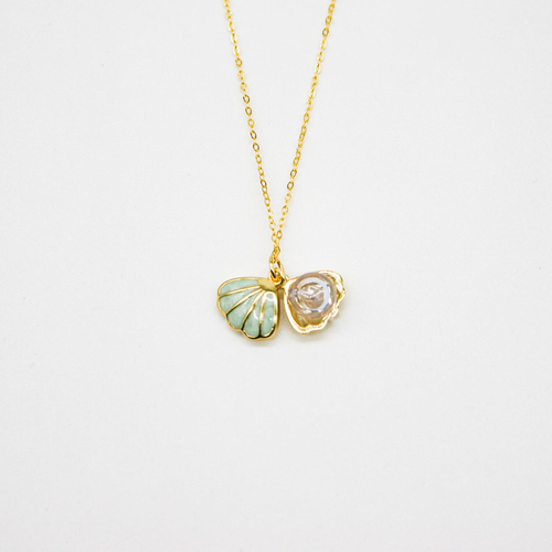 Gift Box - Green Shell Dreamy Lavender Aroma Necklace 925 Silver Chain