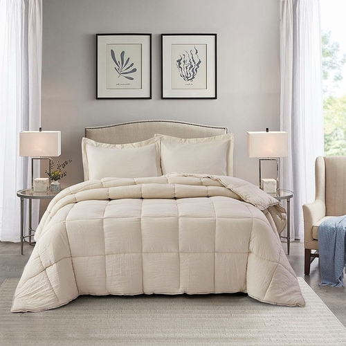 Main King Size Beige 3 Piece Microfiber Reversible Comforter Set image