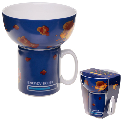 Children's Porcelain Mug and Bowl Set - Retro Gaming Design