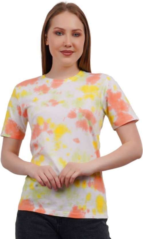 Women Tie & Dye Round Neck Half Sleeve Pure Cotton Multicolor T-Shirt