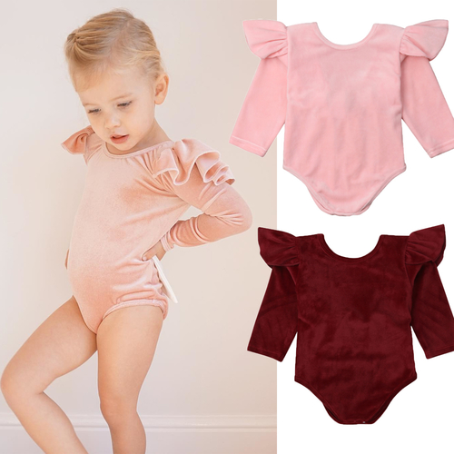 2018 Babies Solid Velvet Bowknot Bodysuit Newborn