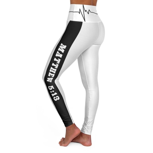 High Waisted Yoga Leggings - White and Black Salt of the Earth Matthew