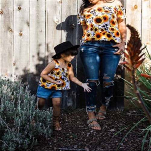 2018 Hot Sale Sunflower Print Kid Baby Girl Womens