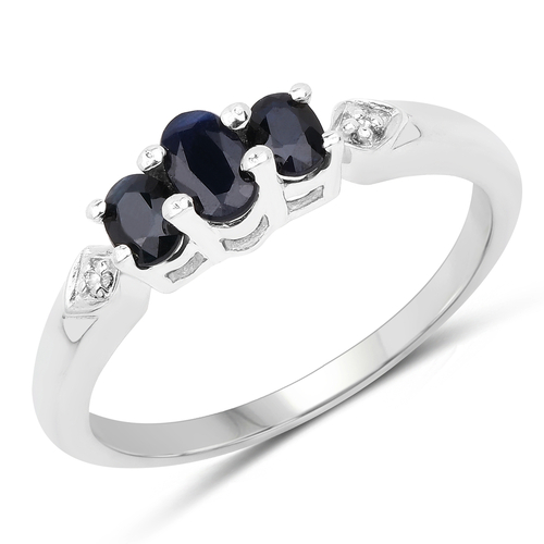 0.63 Carat Genuine Blue Sapphire and White Topaz .925 Sterling Silver