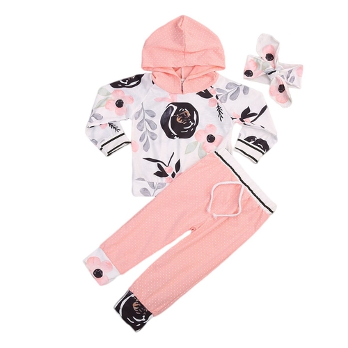 3pcs Cute Babies Girl Hooded Clothing Set Toddler