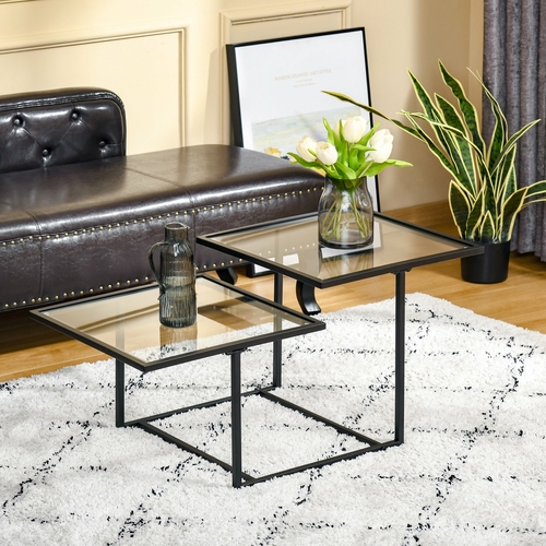 HOMCOM Contemporary Coffee Tables with Double Tempered Glass