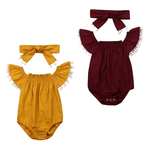 2PCS Infant Baby Girls Boys Cotton Bodysuit