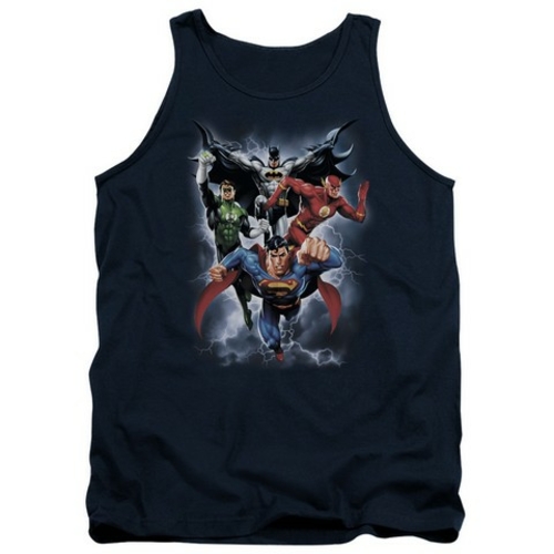 Trevco Jla-The Coming Storm Adult Tank Top- Navy - Medium