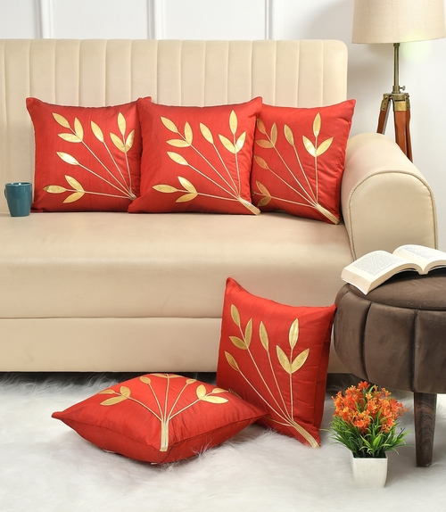 Decorative Golden Leaf Striped Pillow Cover For Bedroom & Living Room