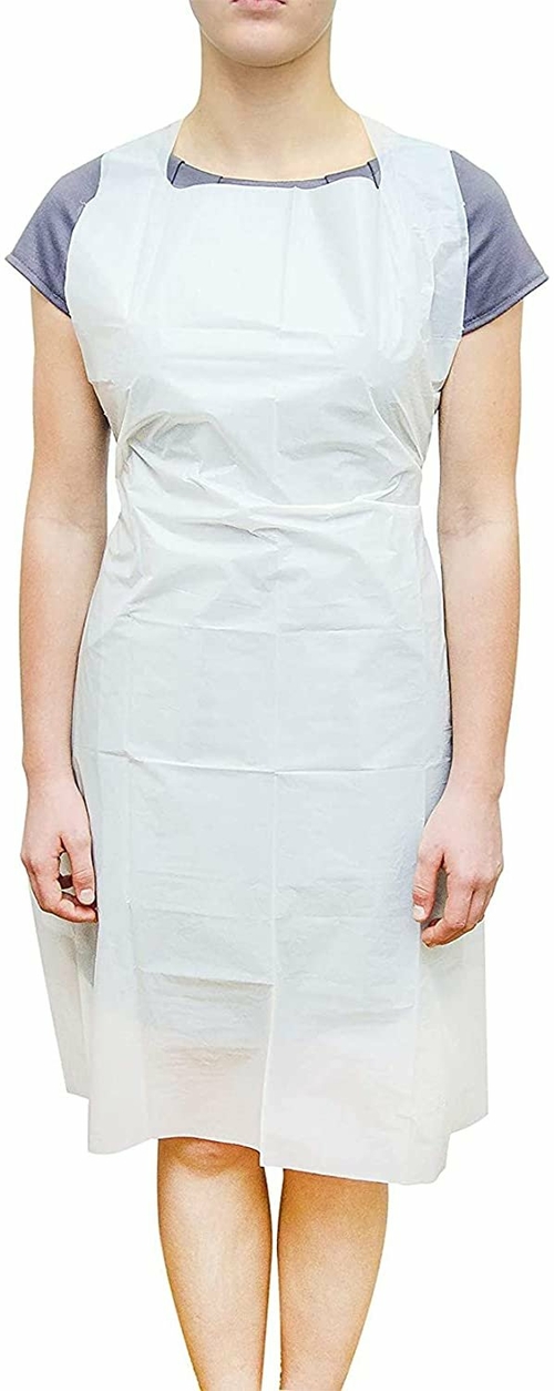 Pack of 100 White Polyethylene Aprons 28 x 46 Disposable Unisex Aprons