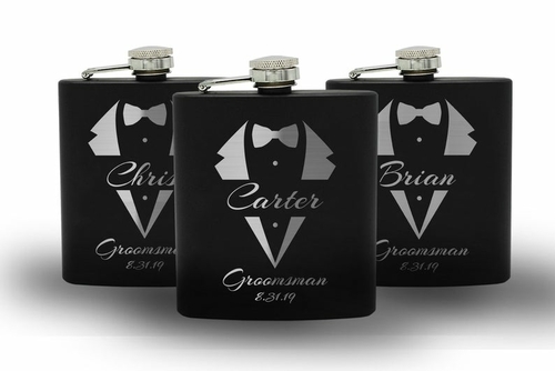 Gifts for Groomsmen, Personalized Silver Flask Set, Engraved Flask