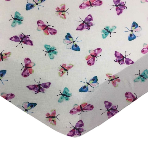 SheetWorld Fitted Crib Sheet - 100% Cotton Woven - Butterflies, Made