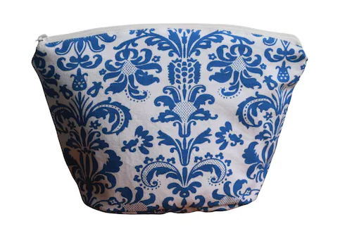 Floral Blue Printed Canvas Ladies And Girls Travel & Makeup Pouch For