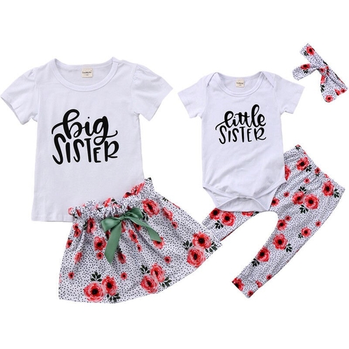 Floral Little Big Sister Baby Kids Girls