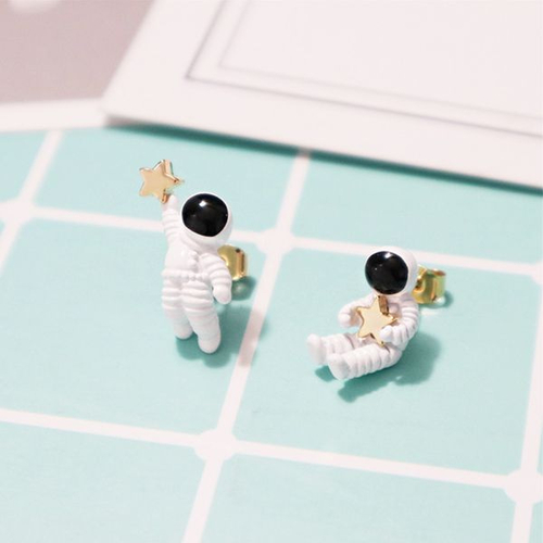 Asymmetric Astronaut Star Earrings