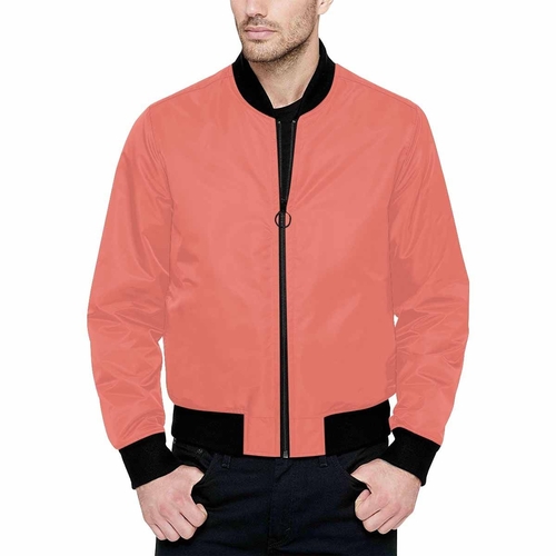 Mens Jacket - Salmon Red and Black Bomber Jacket