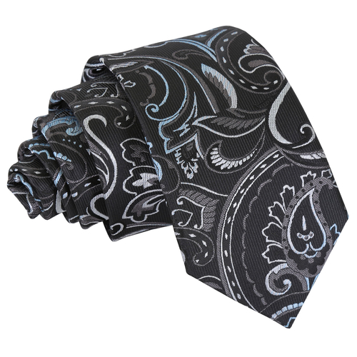 Cypress Paisley Slim Tie - Black & Silver