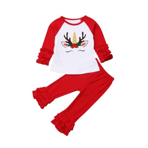 Christmas Toddler Baby Girl Unicorn Red Tops