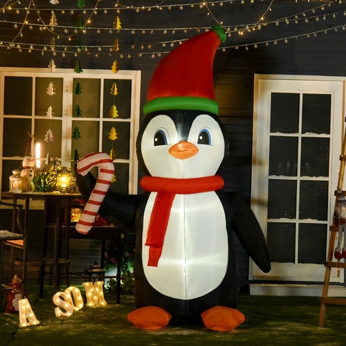 HOMCOM 8.2' Inflatable Penguin Holding Candy Cane LED Lights Outdoor