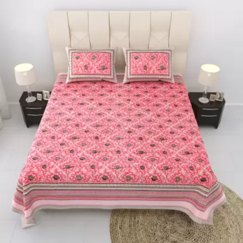 244 TC Cotton Super King Floral Flat Bedsheet  (Pack of 1, PinkPlant)