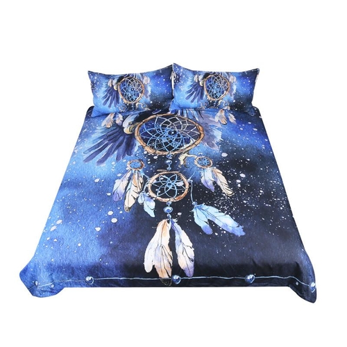 Dreamcatcher Bedding Set Queen Size Feathers Blue