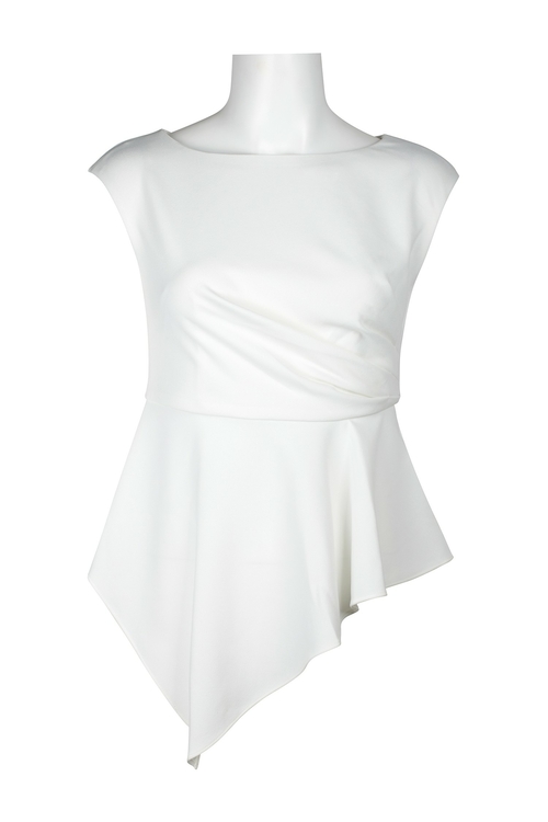 Adrianna Papell Boat Neck Sleeveless Asymmetrical Hem Zipper Back