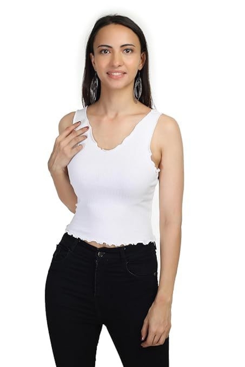 WHITE V-Neck Piko Designer Sando Top & Tunics for Women and Girls SIZE