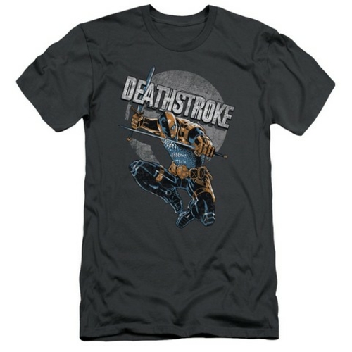 Trevco Jla-Deathstroke Retro Short Sleeve Adult 30-1 Tee- Charcoal - M