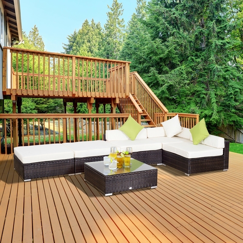 Outsunny 6pc Deluxe Garden Wicker Sectional Sofa Set Outdoor Rattan