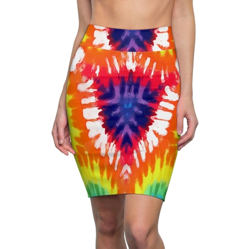 High Waist Womens Pencil Skirt - Contour Stretch - Psychedelic Rainbow